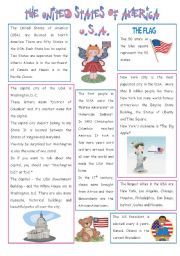 English Worksheet: ENGLISH-SPEAKING COUNTRY (5) - THE USA  - 2 PAGES 