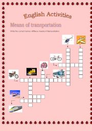 English Worksheet: Crossword - Means of transportation