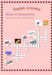 English worksheet: Crossword - Means of transportation