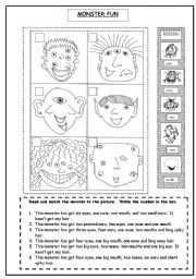 English Worksheet: Monster Fun (parts of the head and have got revision)