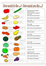 English Worksheet: How much is the ...? How much are the ...?