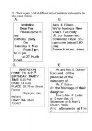 English worksheet: Invitation cards.