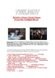 English Worksheet: Noun Clauses From Twilight