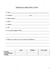 English Worksheet: personal identification