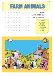 English Worksheet: Farm Animals - Crossword