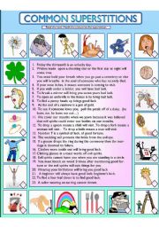 English Worksheet: Common Superstitions