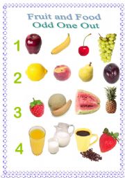 English Worksheet: Fruit and Food. Odd One Out.