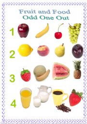 English worksheet: Fruit and Food. Odd One Out.