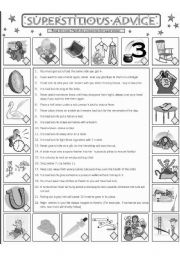 English Worksheet: Superstitious Advice: BLACKLINE COPYMASTER