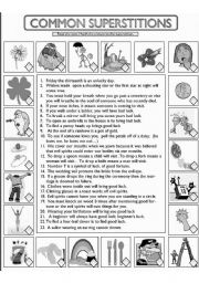 English Worksheet: Common Superstitions BLACKLINE COPYMASTER