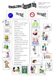 English Worksheet: English class rules : must mustnt