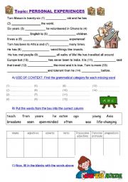 English Worksheet: PERSONAL EXPERIENCES
