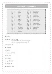 English worksheet: Ordinal Numbers