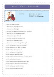 English Worksheet: TOO   and   ENOUGH