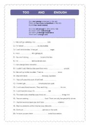 English Worksheet: TOO   and   ENOUGH