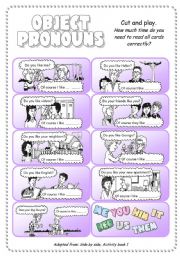 English Worksheet: Object Pronouns Cards