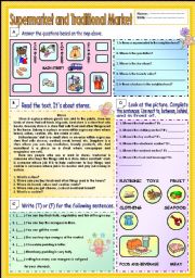 English Worksheet: Supermarket and traditional market