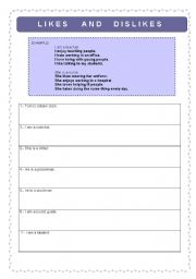 English worksheet: Likes and dislikes