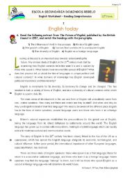 English Worksheet: ENGLISH TODAY - Reading comprehension 