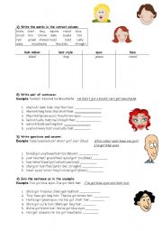 English Worksheet: Describing hair and eyes