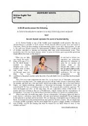 English Worksheet: Test on an environmental Activist- Severn Suzuki