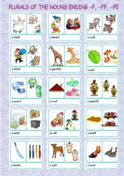 English Worksheet: plurals + nouns ending -f, -ff, -fe (1/5)