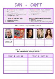 English Worksheet: Can - Cant