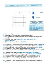 English Worksheet: 5 GRID TIC-TAC-TOE - BEHAVIOR QUESTIONS