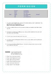 English worksheet: Modal Verbs - Permission