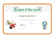 English Worksheet: Student of the month