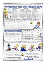 Worksheet: Verb Can- Simple Past (With Answer key)