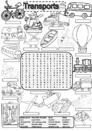 English Worksheet: Wordsearch TRANSPORTS #1