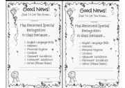 English Worksheet: GOOD NEWS Notice  and MERIT certificates.   