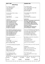 English worksheet: Song - Hot n cold - Katy Perry