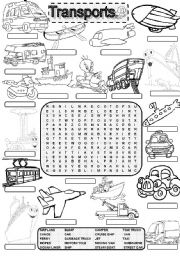 English Worksheet: Wordsearch TRANSPORTS #2