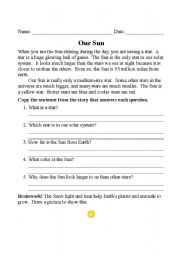 English worksheet: Our Sun