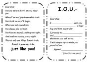 English Worksheet: Fathers Day wish and I.O.U.