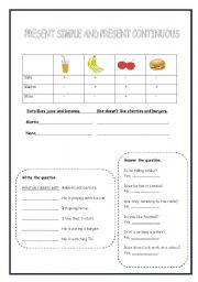 English worksheet: PRESENT SIMPLE AND PRESENT CONTINUOUS