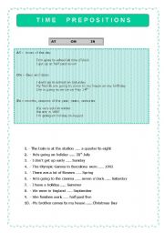 English worksheet: Prepositions of time