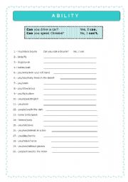 English Worksheet: Can - ability