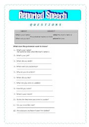 English Worksheet: Reported Speech - questions