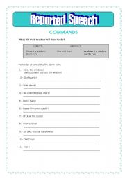 English Worksheet: Reported Speech - commands