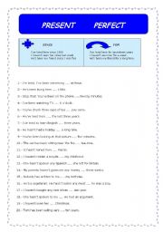 English Worksheet: Since&for with Present Perfect