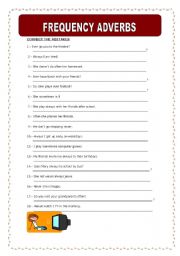 English Worksheet: Frequency adverbs - Correcting mistakes