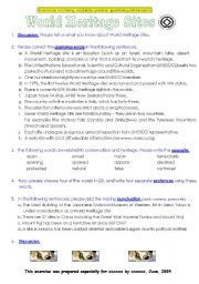 English Worksheet: World Heritage Sites   (all levels)