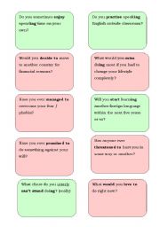 English Worksheet: gerunds and infinitives speaking cards