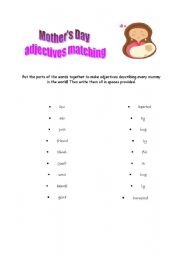 English worksheet: mothers day adjectives matching