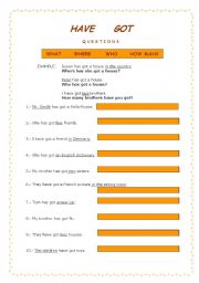 English Worksheet: HAVE GOT (questions)
