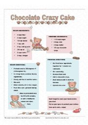 English Worksheet: Chocolate crazy cake recipe