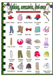 English Worksheet: Clothes  acessories   foot-wear (1/2)